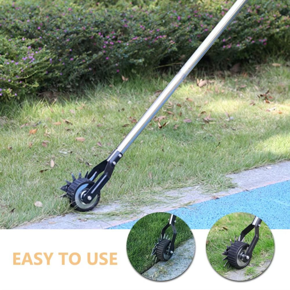 Gardening Tools Edger - เครื่องตัดหญ้าแบบมือถือสแตนเลส ด้ามจับปรับได้รวดเร็ว เครื่องตัดขอบสนามหญ้า โครงสร้างโลหะ ดีไซน์มีล้อ เครื่องมือตัดขอบสวน