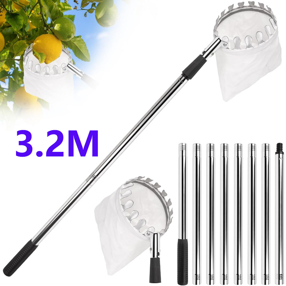 Gardening Tools Basket - ไม้คีบผลไม้พร้อมตะกร้า แบบยืดหดได้ 3.2 เมตร ทำจากสแตนเลส สำหรับเก็บผลไม้บนต้นไม้สูง