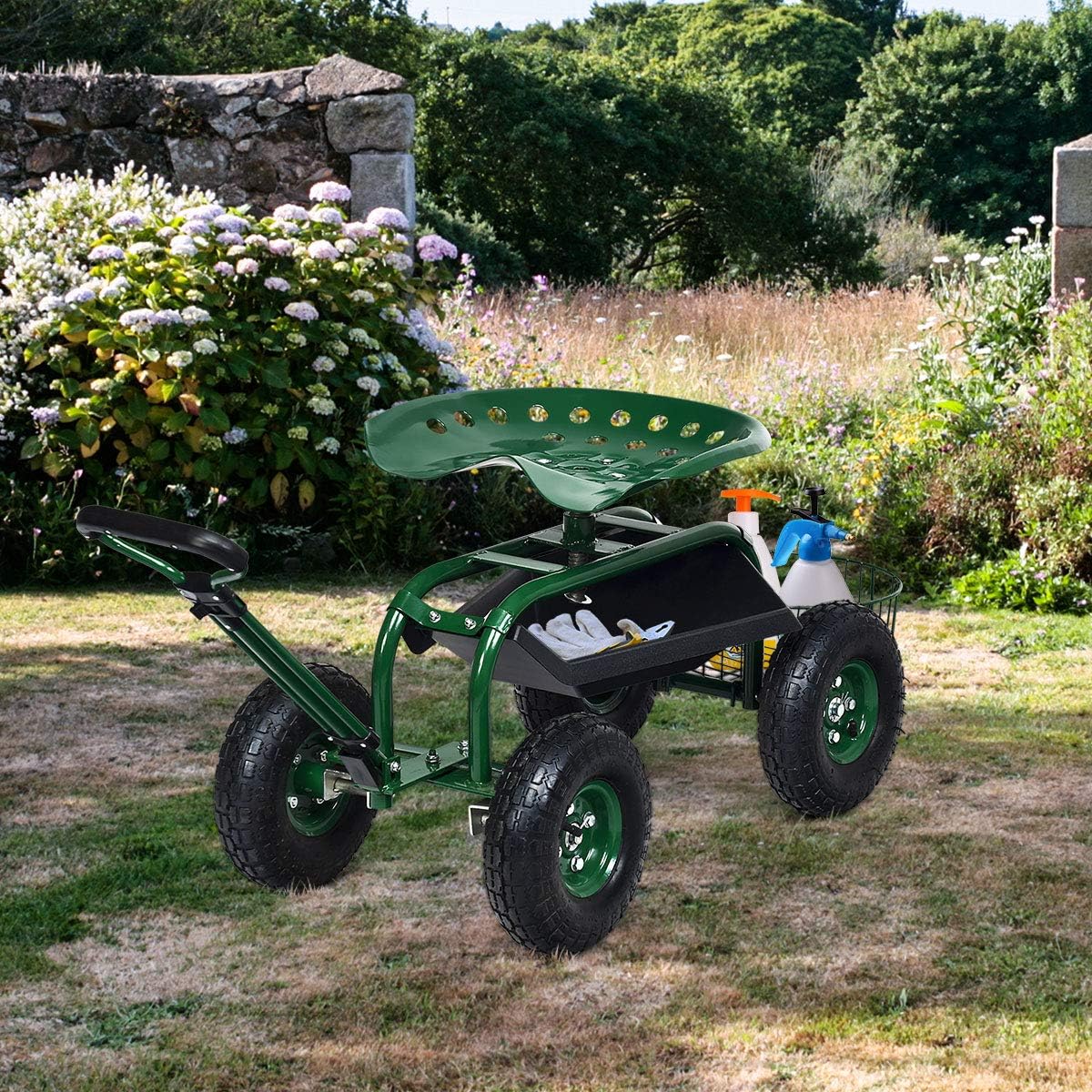 รถเข็นสวนพร้อมที่นั่งแบบมีล้อ  - Gardening Tools Basket บทวิจารณ์และราคา