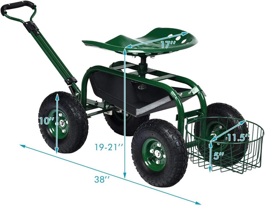 รถเข็นสวนพร้อมที่นั่งแบบมีล้อ  - Gardening Tools Basket บทวิจารณ์และราคา
